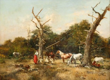 Víctor Huguet Painting - La halte des cavalier Victor Huguet Orientalista